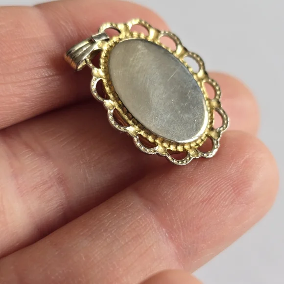 Vintage pendant silver clear cabochon Gold tone setting charm boho - Picture 10 of 12